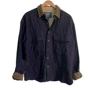 Vtg Men’s Navy Wool Blend Button Down Corduroy Collar& Cuffs Barn Jacket  Size L